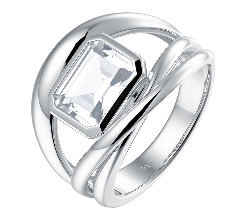 Diamonique x Jennifer Miller Emerald Cut Open Ring, Sterling — Main view