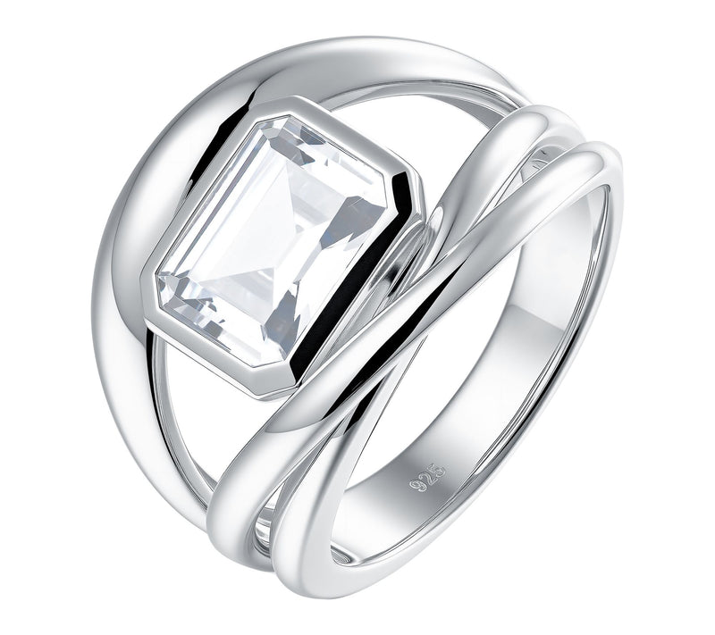 Diamonique x Jennifer Miller Emerald Cut Open Ring, Sterling — View 6