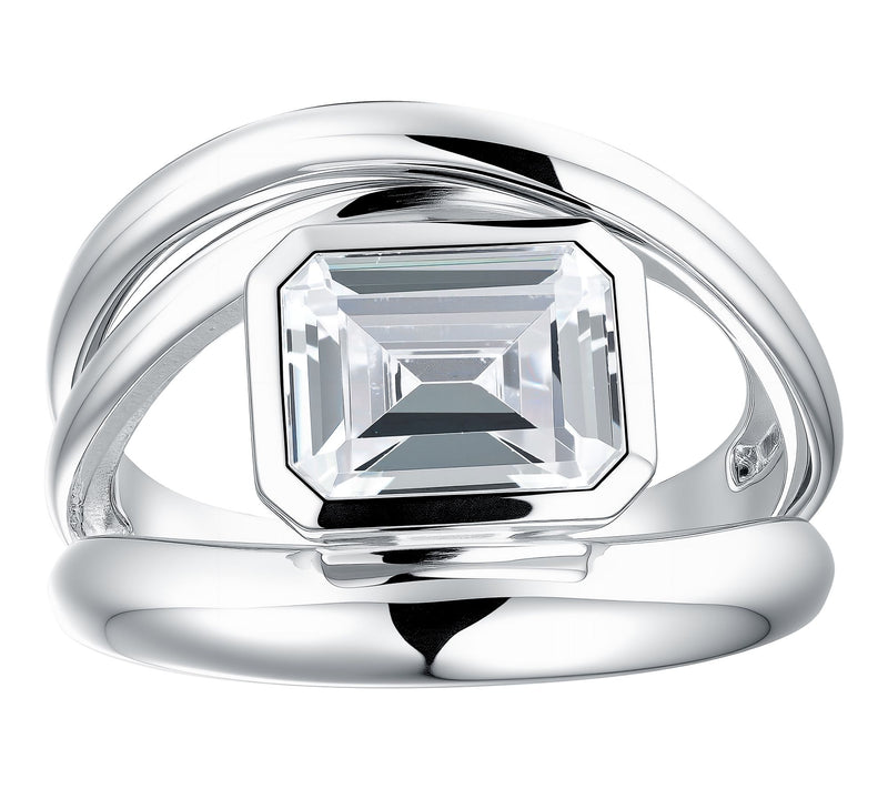 Diamonique x Jennifer Miller Emerald Cut Open Ring, Sterling — View 2