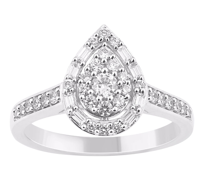 Affinity Diamonds 0.50 cttw Tear Drop Ring, Sterling Silver — View 3