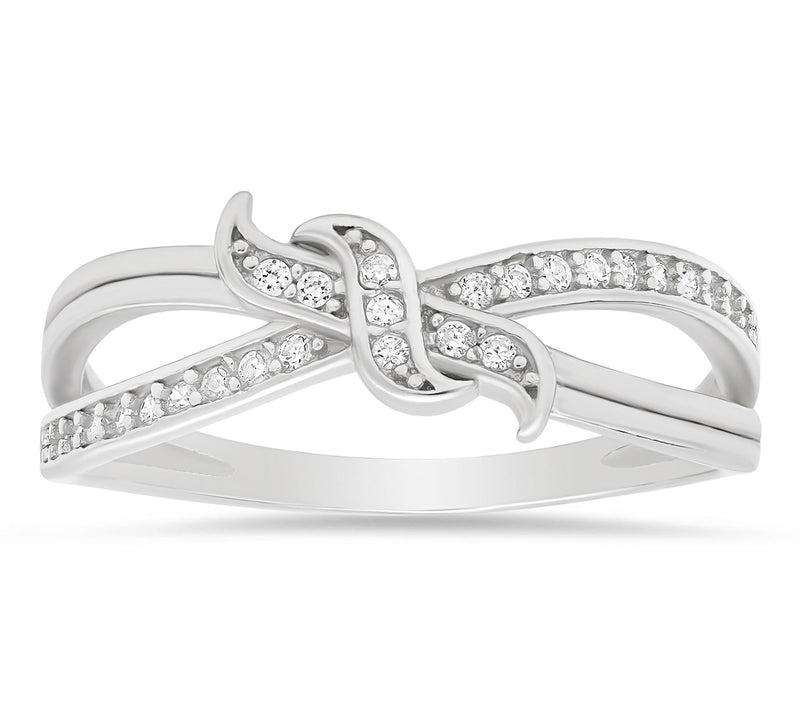Diamonique Love Knot Crossover Ring, Sterling Silver — Main view