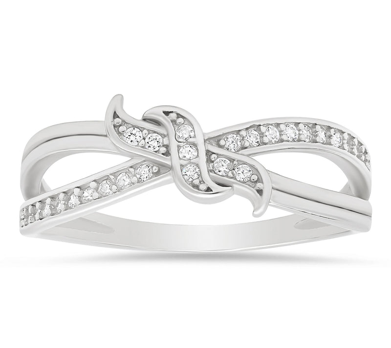 Diamonique Love Knot Crossover Ring, Sterling Silver — View 5