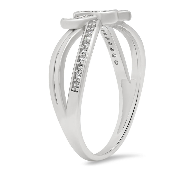Diamonique Love Knot Crossover Ring, Sterling Silver — View 2