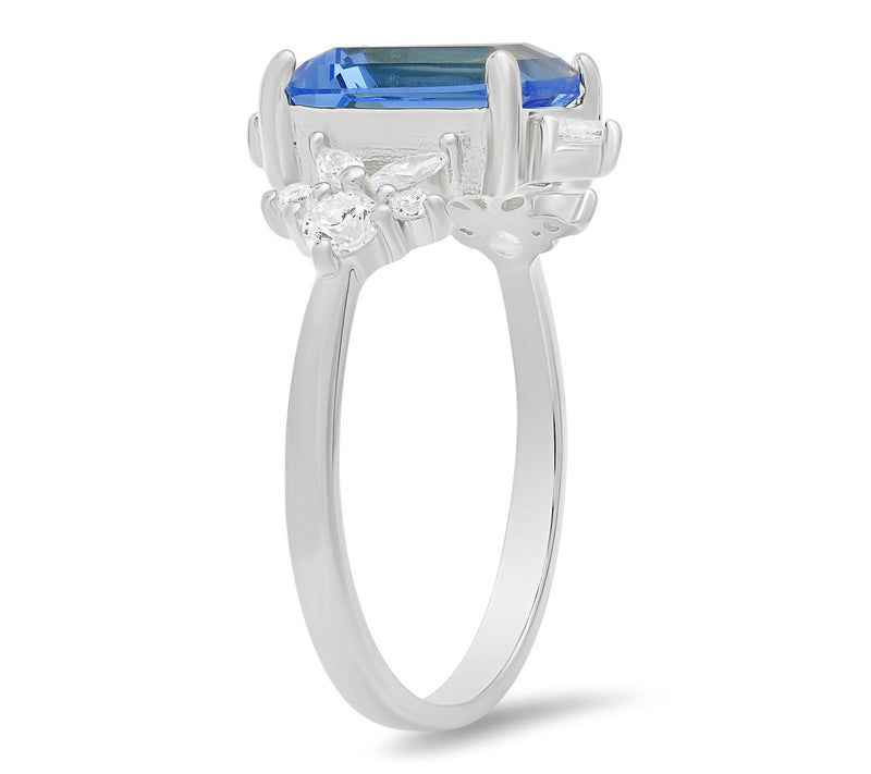 Diamonique Emerald-Cut Deep Aqua Ring, SterlingSilver — View 2