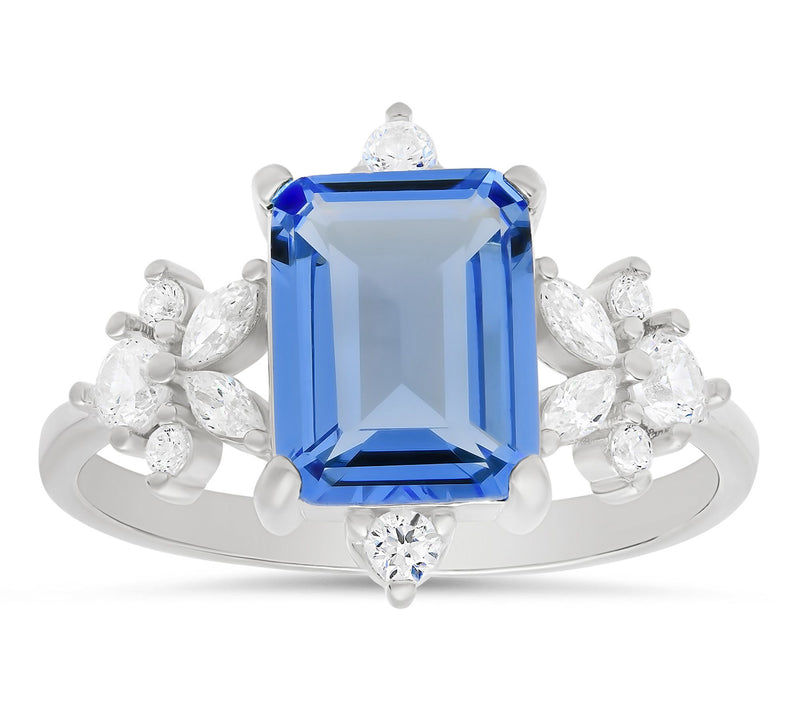 Diamonique Emerald-Cut Deep Aqua Ring, SterlingSilver — View 5