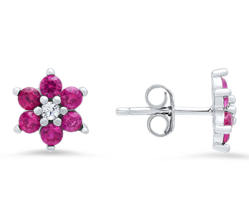 Diamonique Petite Floral Stud Earrings, Sterling Silver — Main view