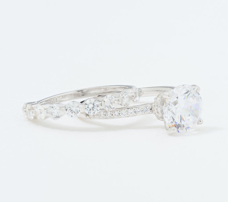 Diamonique Classics Round Solitaire & Band Ring Bridal Set — View 8