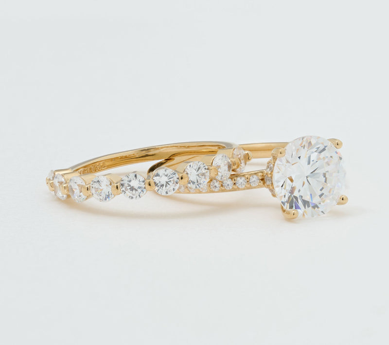 Diamonique Classics Round Solitaire & Band Ring Bridal Set — Main view