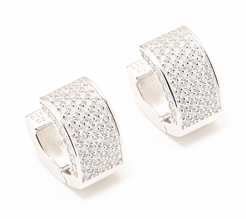 Diamonique Classics Pave V-Shaped Huggie Earrings Sterling Silver — Main view
