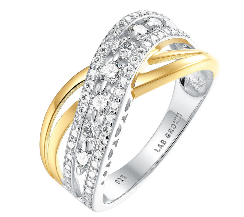 Fire Light Lab Grown Diamond Two-Tone CrossoverRing, Sterling — View 3