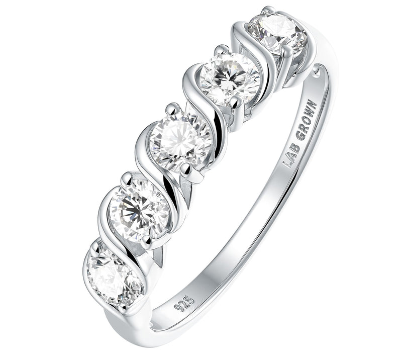 Fire Light Lab Grown Diamond 5-Stone Ring, Sterling Silver — Main view