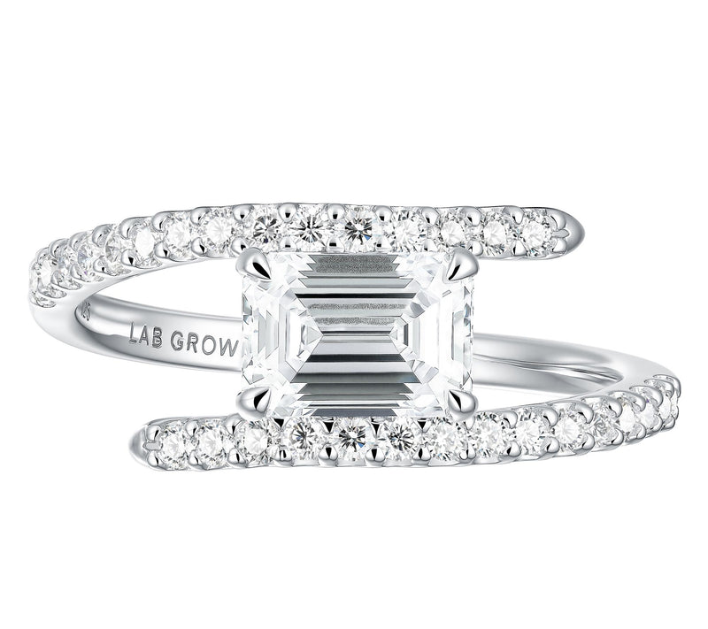 Fire Light Lab Grown Diamond Emerald Cut BypassRing, Sterling — View 3