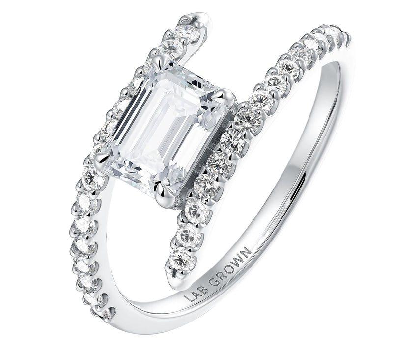 Fire Light Lab Grown Diamond Emerald Cut BypassRing, Sterling — View 4
