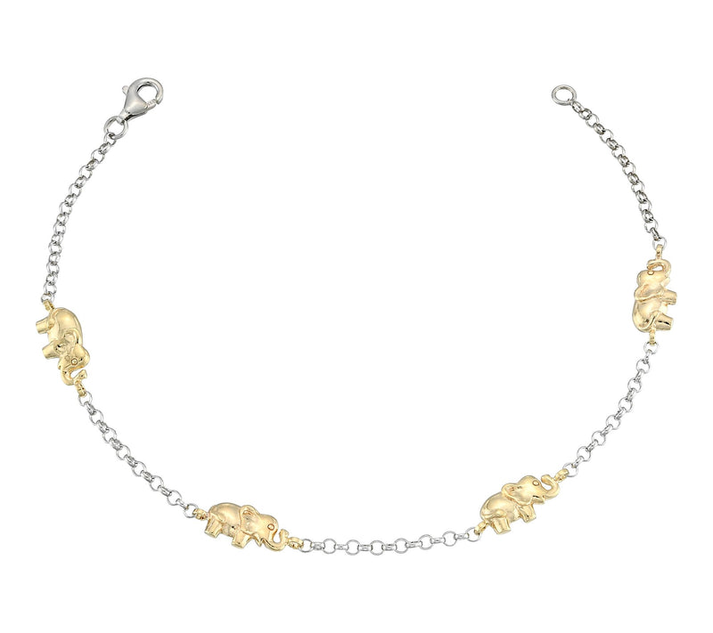 Silver Style Two-Tone Rolo Chain Elephant Bracelet, Sterling — Main view