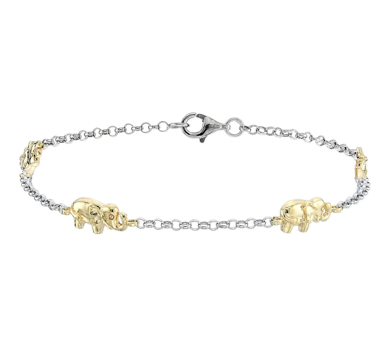 Silver Style Two-Tone Rolo Chain Elephant Bracelet, Sterling — View 2