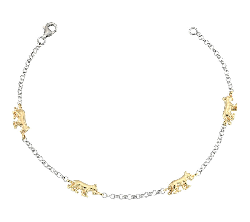 Silver Style Two-Tone Rolo Chain Panther Bracelet, Sterling — View 2