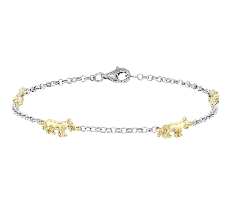 Silver Style Two-Tone Rolo Chain Panther Bracelet, Sterling — Main view