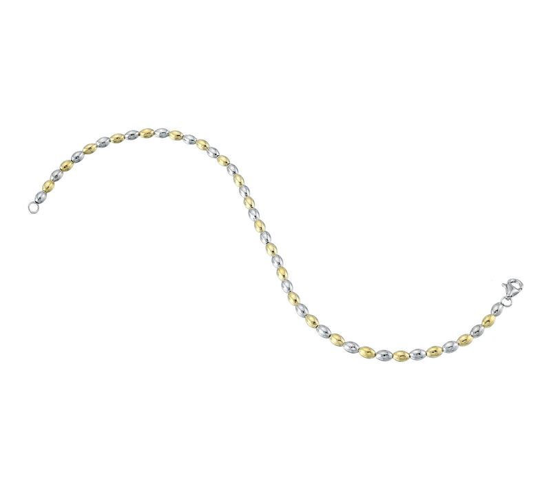 Silver Style Two-Tone Polished Oval Bead Bracelet, Sterling — View 2