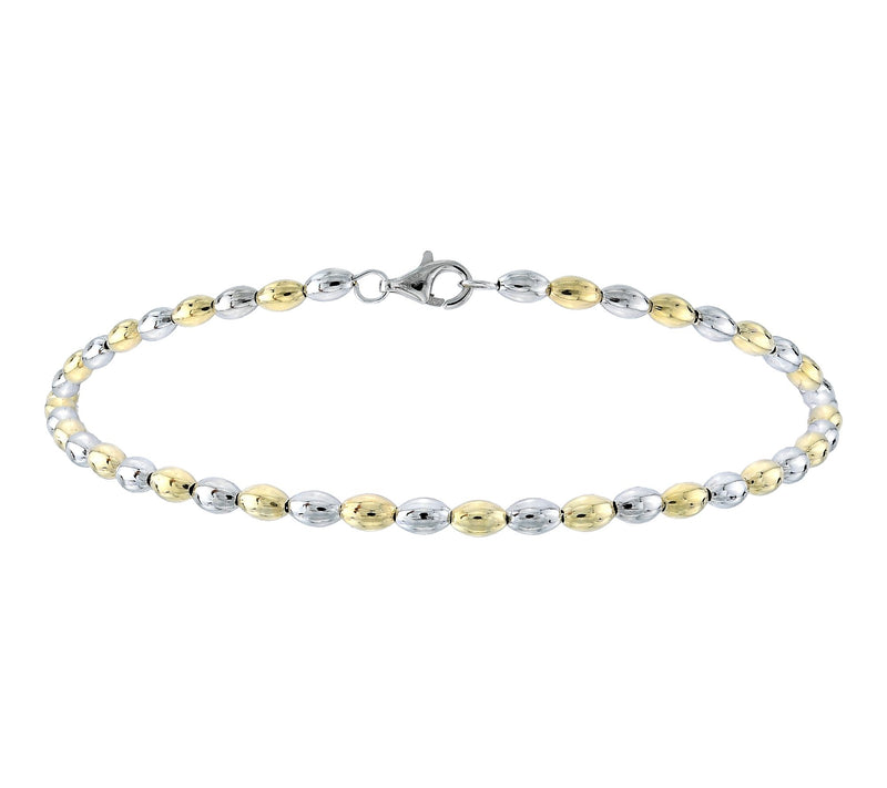 Silver Style Two-Tone Polished Oval Bead Bracelet, Sterling — Main view