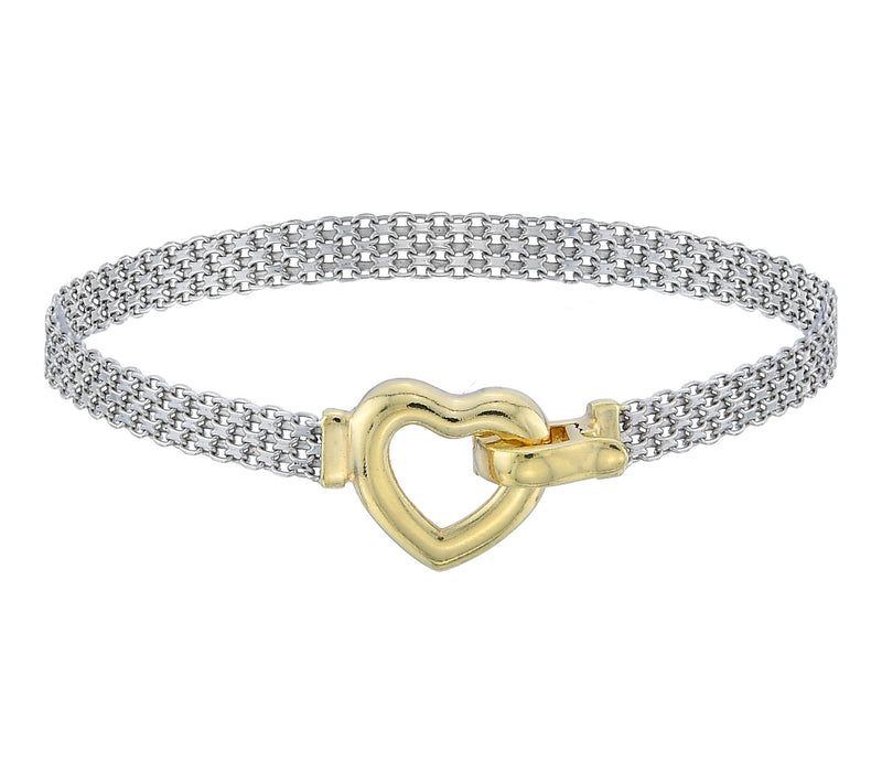 Silver Style Two-Tone Heart Clasp Bismark  Bracelet, Sterling — View 2