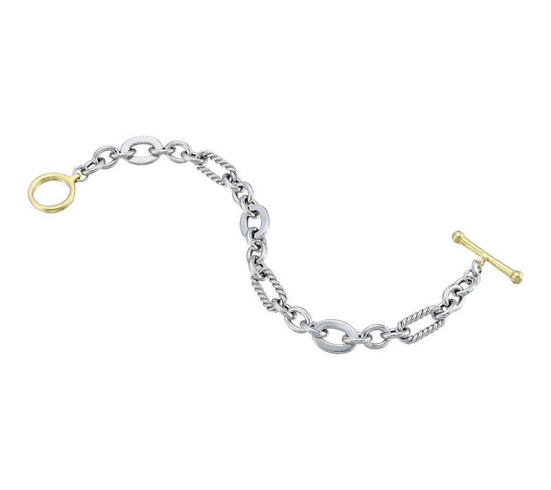 Silver Style Two-Tone Luxury Toggle Lock Bracelet, Sterling — View 2