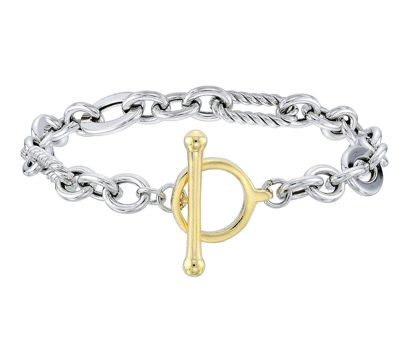 Silver Style Two-Tone Luxury Toggle Lock Bracelet, Sterling — Main view