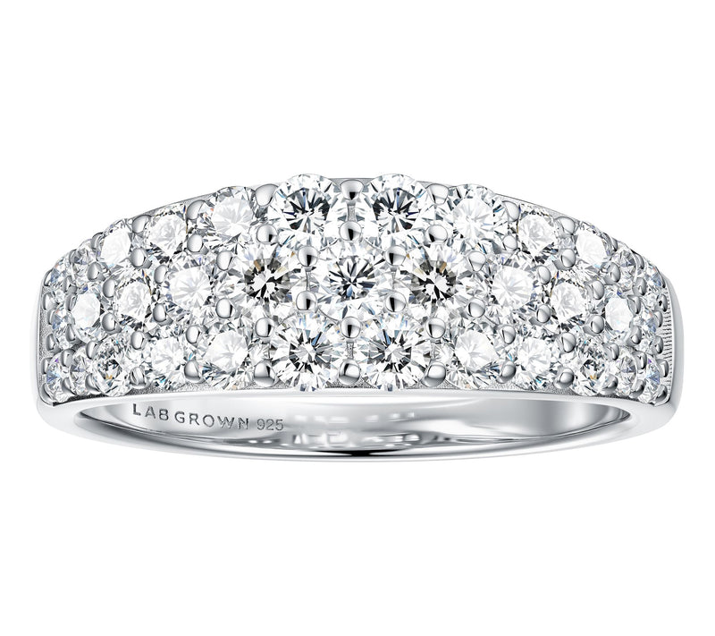 Fire Light Lab Grown Diamond 3-Row Band Ring, Sterling Silver — Main view