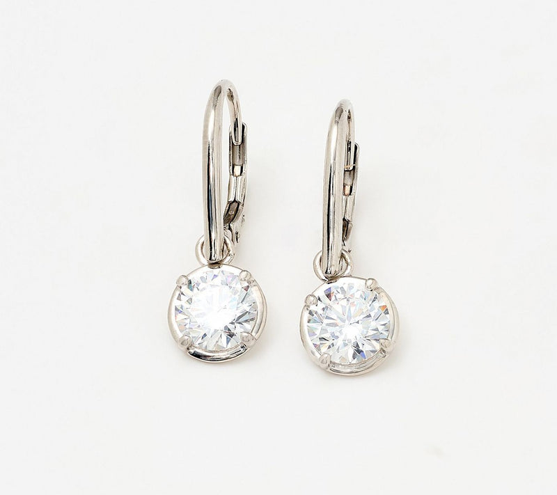 Diamonique x Lulu Frost Round Cut Bezel Leverback Earrings, Sterl — View 3