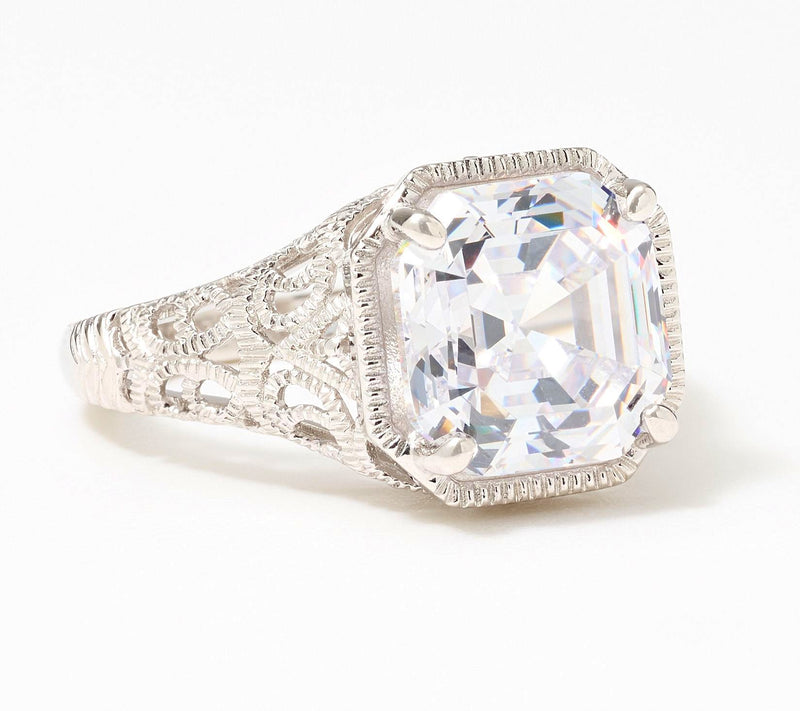 Diamonique x Lulu Frost Asscher Cut Antique Ring, Sterling Silver — View 5