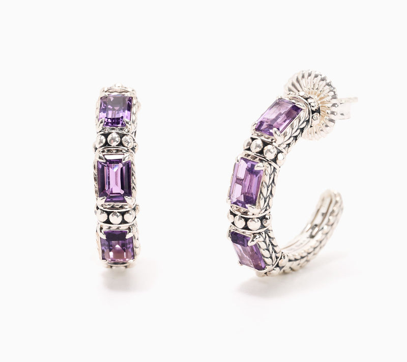 JAI Sterling Silver Shimmer Bead Gemstone 1" Hoop Earrings — View 3
