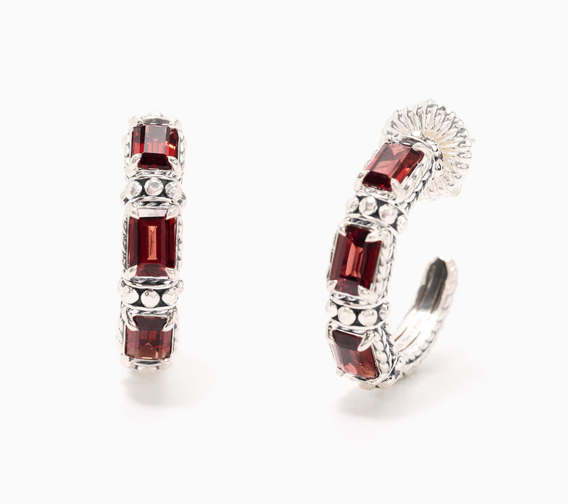 JAI Sterling Silver Shimmer Bead Gemstone 1" Hoop Earrings — View 7