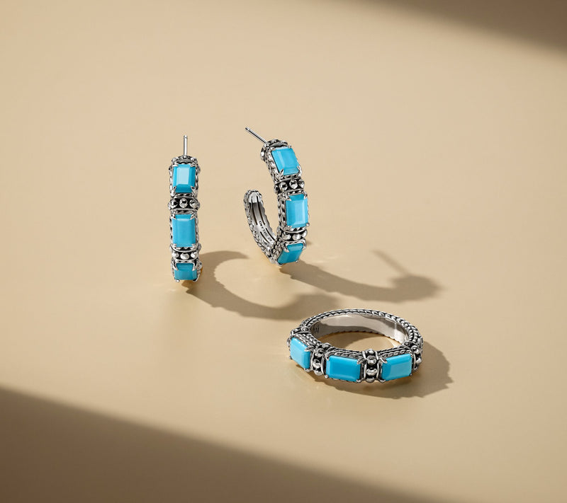 JAI Sterling Silver Shimmer Bead Gemstone 1" Hoop Earrings — View 15