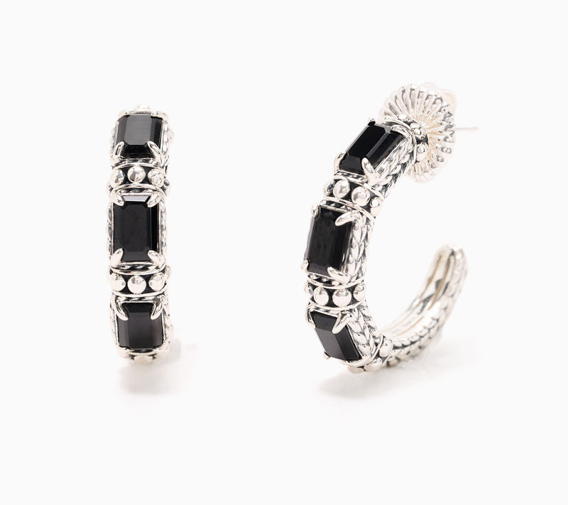 JAI Sterling Silver Shimmer Bead Gemstone 1" Hoop Earrings — View 5