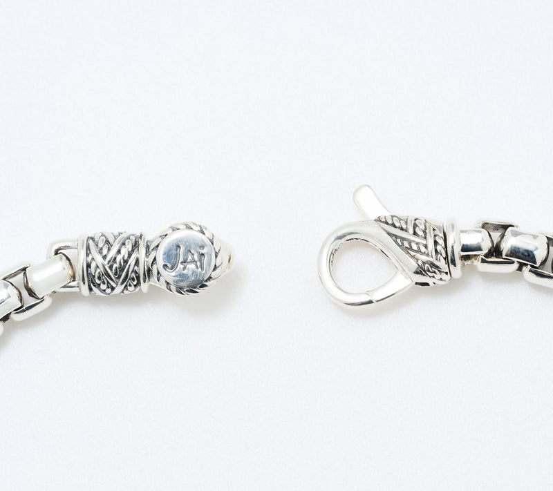 JAI Sterling Silver 5.3mm Box Chain Shimmer Bead Bracelet, 24g — View 3
