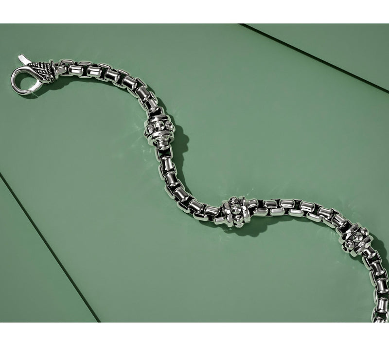 JAI Sterling Silver 5.3mm Box Chain Shimmer Bead Bracelet, 24g — View 5