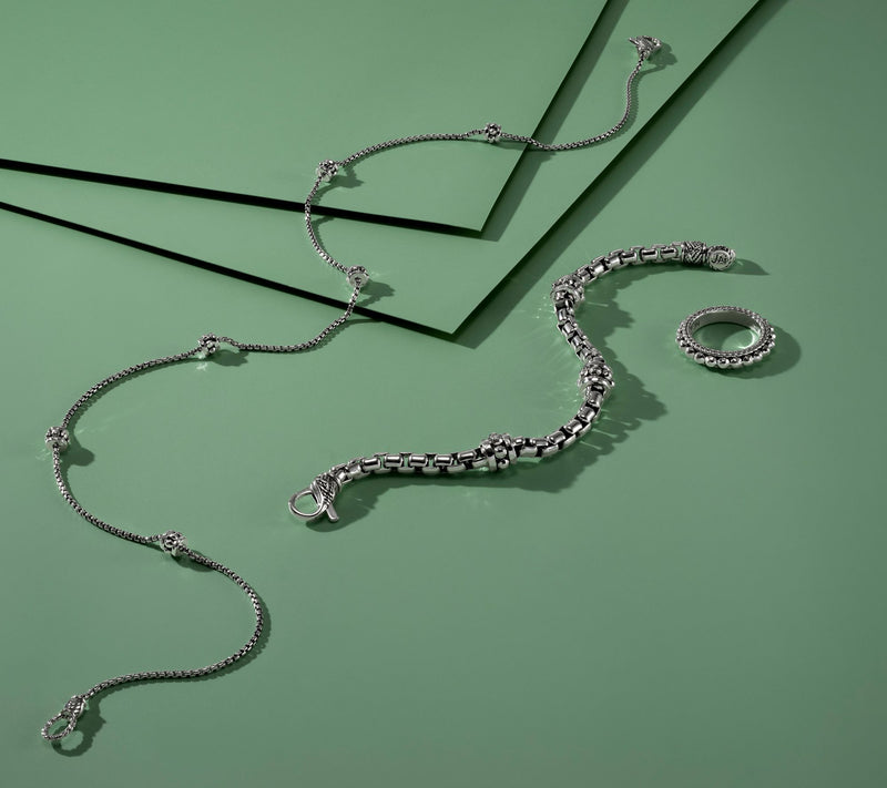 JAI Sterling Silver 5.3mm Box Chain Shimmer Bead Bracelet, 24g — View 6