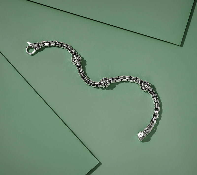 JAI Sterling Silver 5.3mm Box Chain Shimmer Bead Bracelet, 24g — View 4