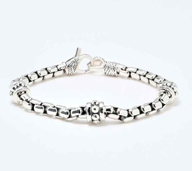 JAI Sterling Silver 5.3mm Box Chain Shimmer Bead Bracelet, 24g — Main view