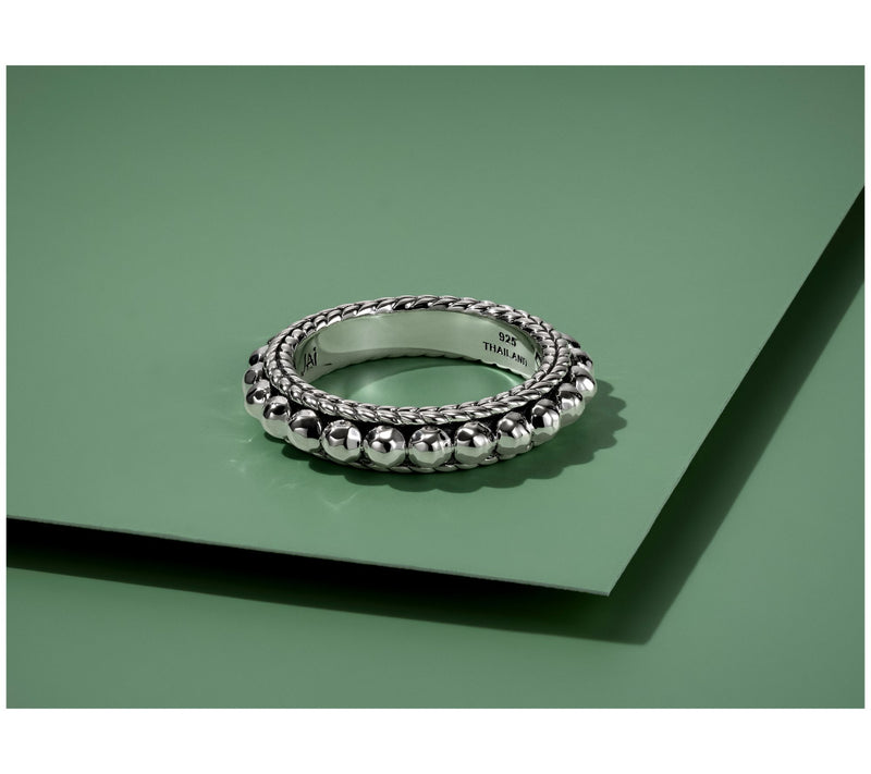 JAI Sterling Silver Hammered Shimmer Bead Band Ring — View 2