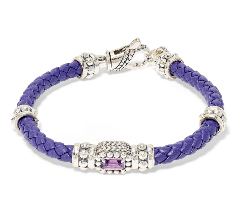JAI Sterling Silver Gemstone & Braided Leather Bracelet — View 3