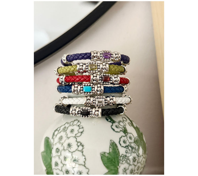 JAI Sterling Silver Gemstone & Braided Leather Bracelet — View 17