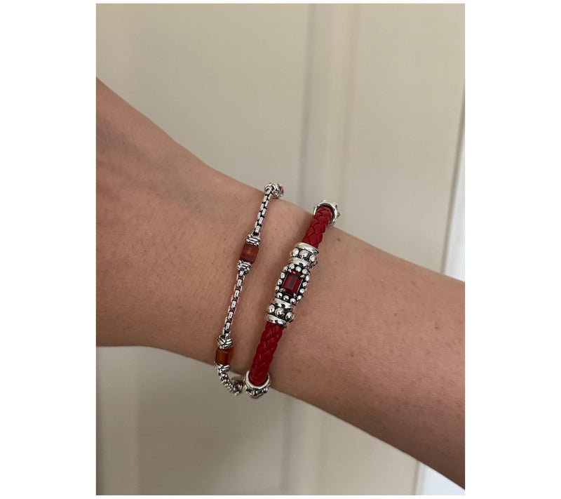 JAI Sterling Silver Gemstone & Braided Leather Bracelet — View 18
