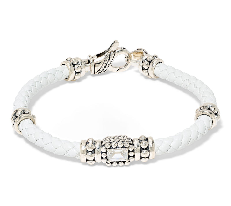 JAI Sterling Silver Gemstone & Braided Leather Bracelet — View 13