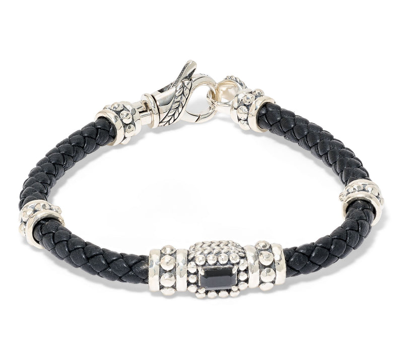JAI Sterling Silver Gemstone & Braided Leather Bracelet — View 5
