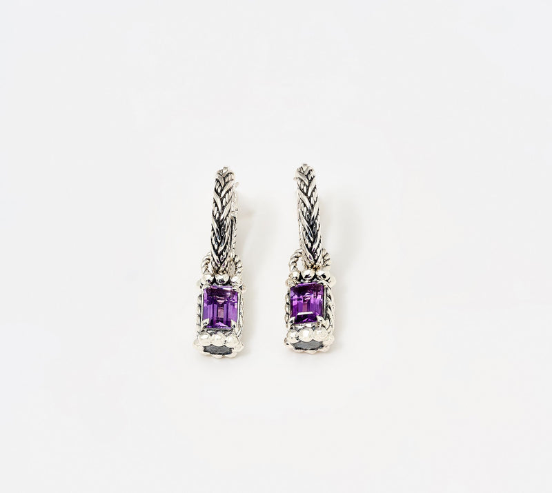 JAI Sterling Silver Legacy Woven Gemstone Drop Hoop Earrings — View 13