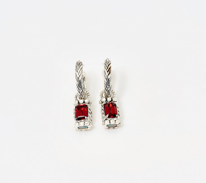 JAI Sterling Silver Legacy Woven Gemstone Drop Hoop Earrings — View 14