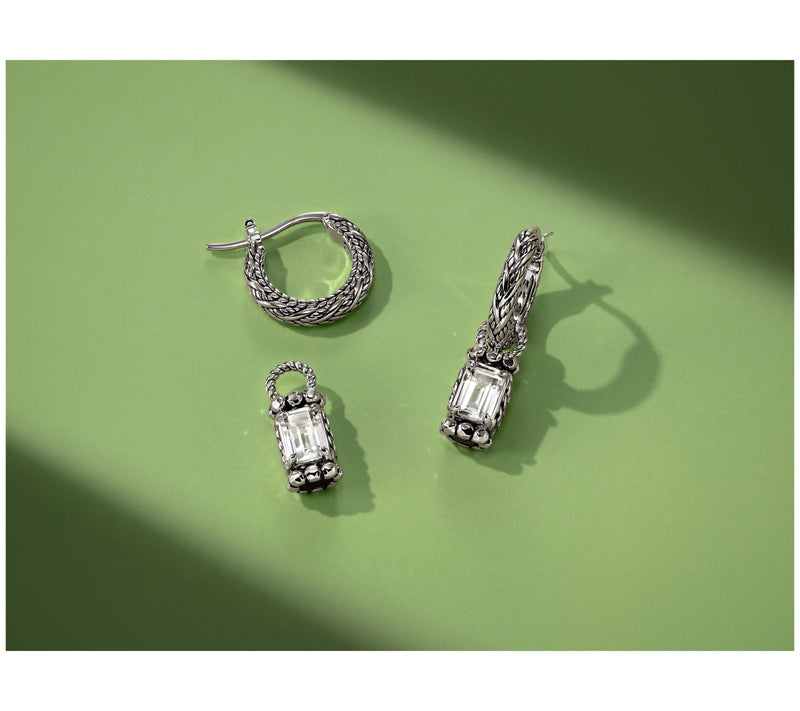 JAI Sterling Silver Legacy Woven Gemstone Drop Hoop Earrings — View 4