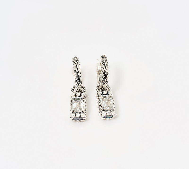 JAI Sterling Silver Legacy Woven Gemstone Drop Hoop Earrings — View 15