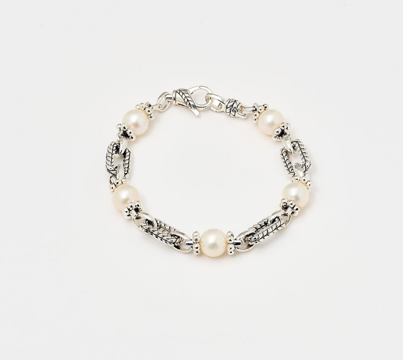 JAI Sterling Silver Cultured Pearl Link Station Bracelet, 16g — Main view