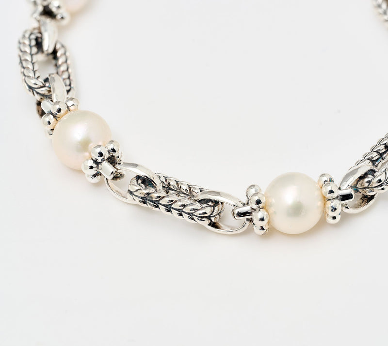 JAI Sterling Silver Cultured Pearl Link Station Bracelet, 16g — View 2
